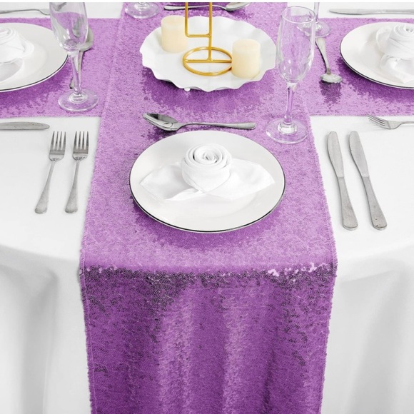 Lavender Medium Purple Sequin Mesh Table Runner Centerpiece Decor Wedding Party - Picture 4 of 6